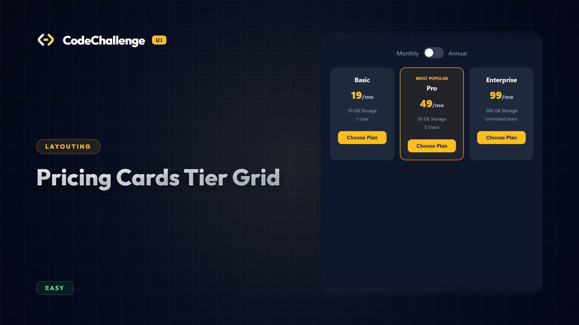 Pricing Cards Tier Grid