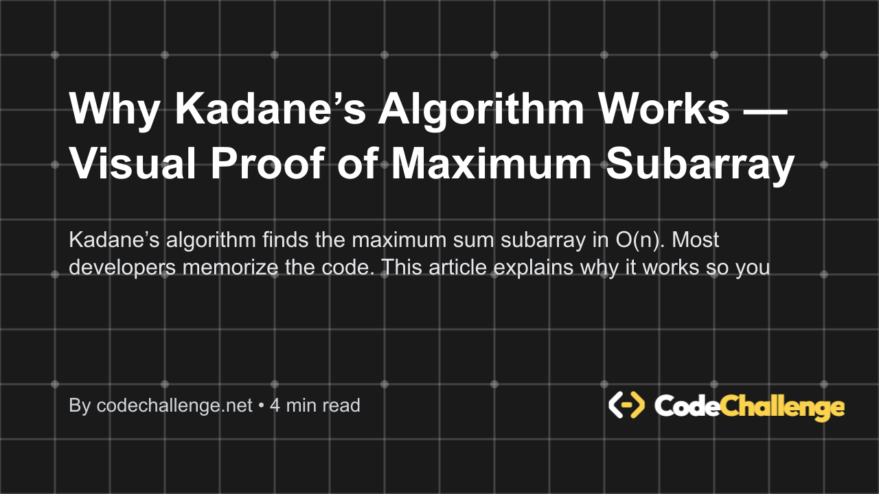 Why Kadane’s Algorithm Works — Visual Proof of Maximum Subarray - Blog thumbnail