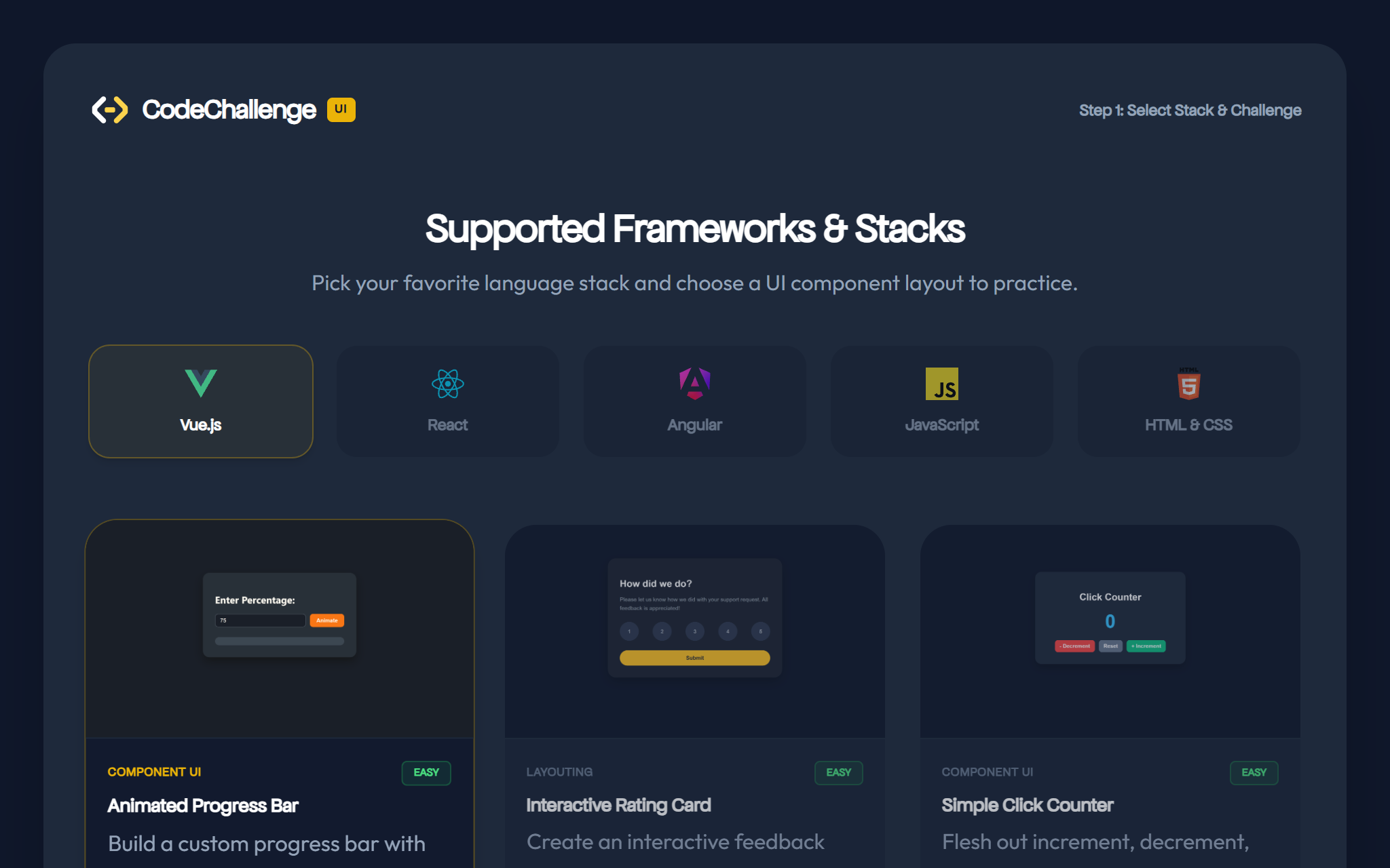 Step 1: Learn frontend coding with CodeChallenge